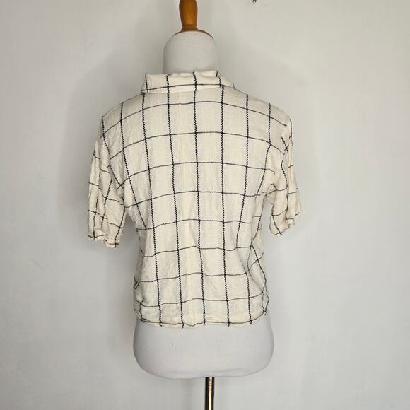 Madewell Linen-Blend Resort Crop Shirt in Windowpane Button Front Women XS - Picture 4 of 11